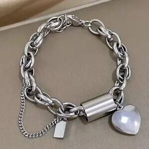 Elegant Heart Charm Thick Chain Bracelet